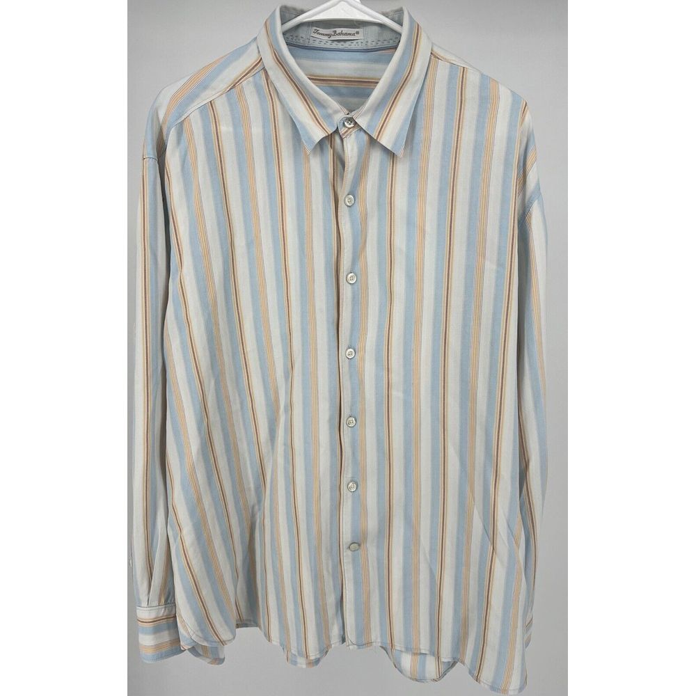 Tommy Bahama Button-down shir t Men's XL Blue/Peach/White Stripe Tencel EXC